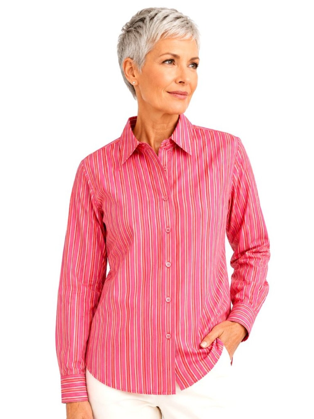 Faconnable Red Pink Orange Vertical Stripe 100% Cotton Shirt